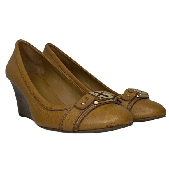 Tory Burch Shoes - Tory Burch Ambrose Wedge Wood Heel Royal Tan